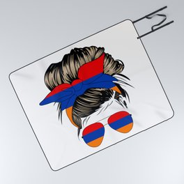 Armenian Flag Messy Bun Mom Picnic Blanket