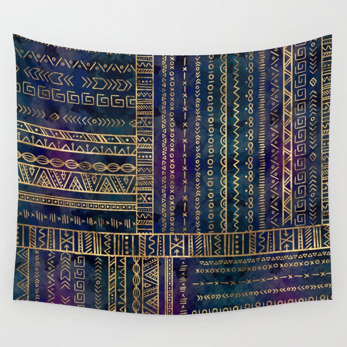 Tribal Ethnic pattern gold on painted texture Wall Tapestry