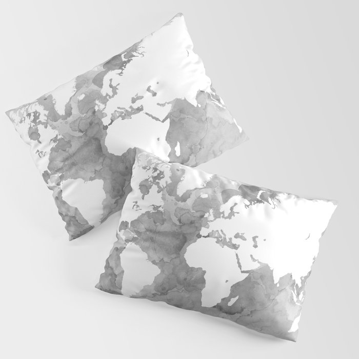 Design 49 Grayscale World Map Pillow Sham