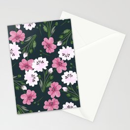 Dark Floral - Pink & White Flowers Stationery Card