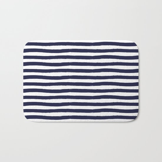 Navy Blue and White Horizontal Stripes Bath Mat