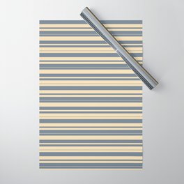 [ Thumbnail: Tan and Slate Gray Colored Stripes Pattern Wrapping Paper ]