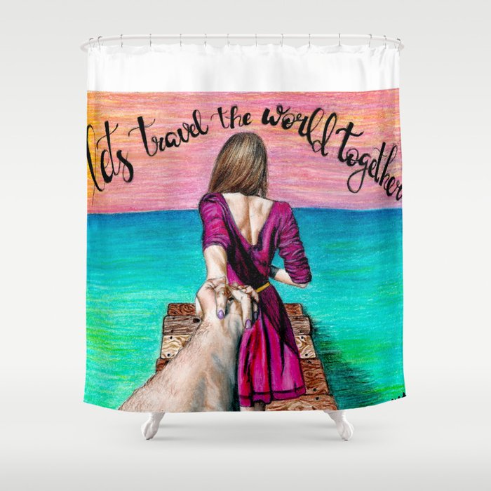 Lets Travel the World Together Shower Curtain