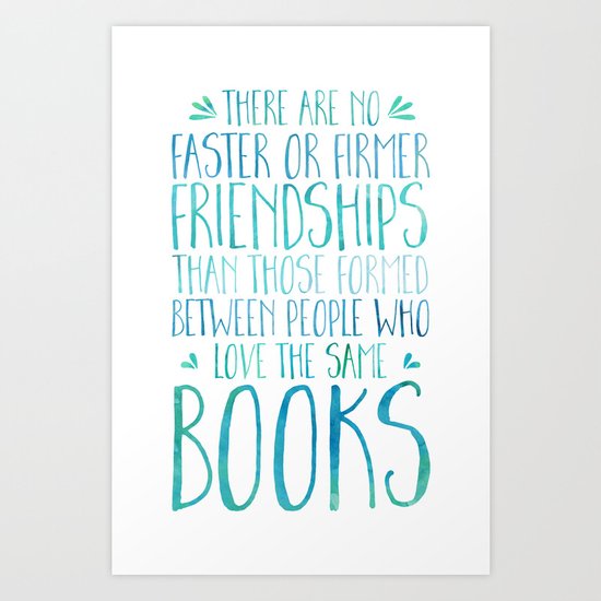 Bookish Friendship - Blue Art Print
