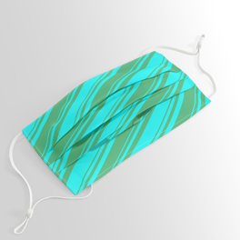 [ Thumbnail: Sea Green and Aqua Colored Lined Pattern Face Mask ]