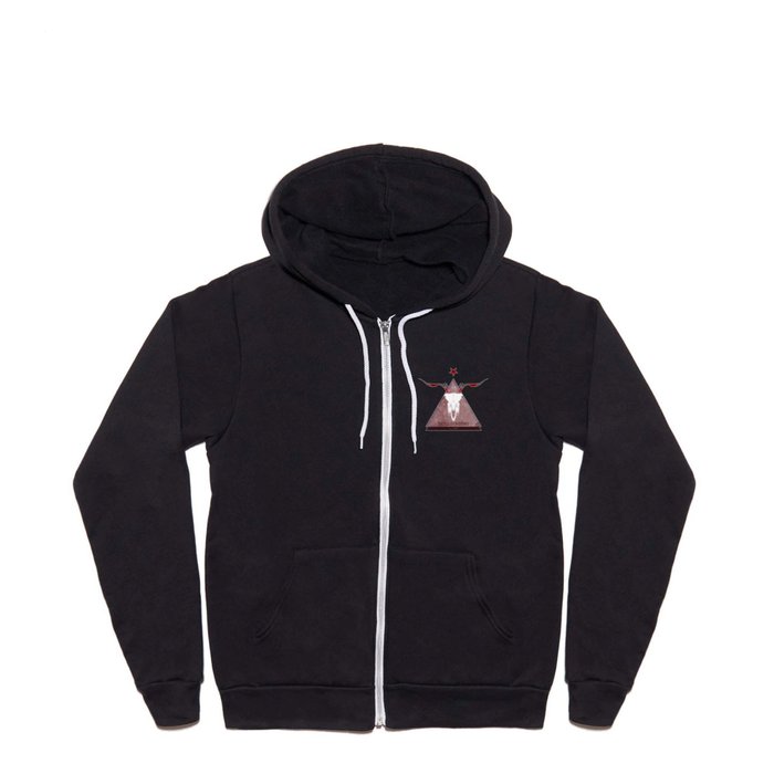 Skull and Horns double Red Pyramid Full Zip Hoodie