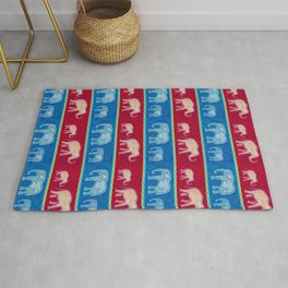 Bright Velvet Elephants on Red and Blue Stripes Area & Throw Rug