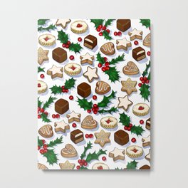 Christmas Treats and Cookies Metal Print | Pattern, Cookies, Stars, Zimsterne, Berries, German, Lebkuchen, Misteltoe, Christmas, Drawing 