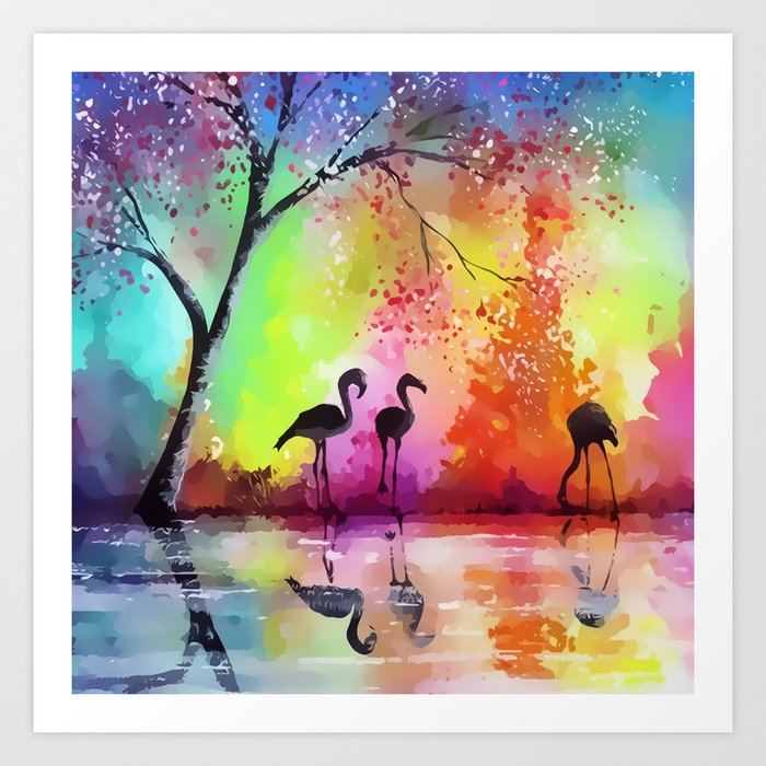 Flamingos Landscape Art Print By Rauros Society6