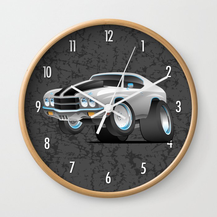 Classic Seventies American Muscle Car Cartoon Wall Clock By Hobrath Society6