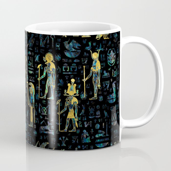 Egyptian Gods and hieroglyphs - Abalone and Gold Coffee Mug