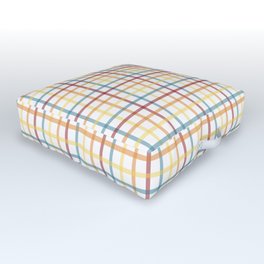 Multi Check - red teal orange yellow on white Outdoor Floor Cushion