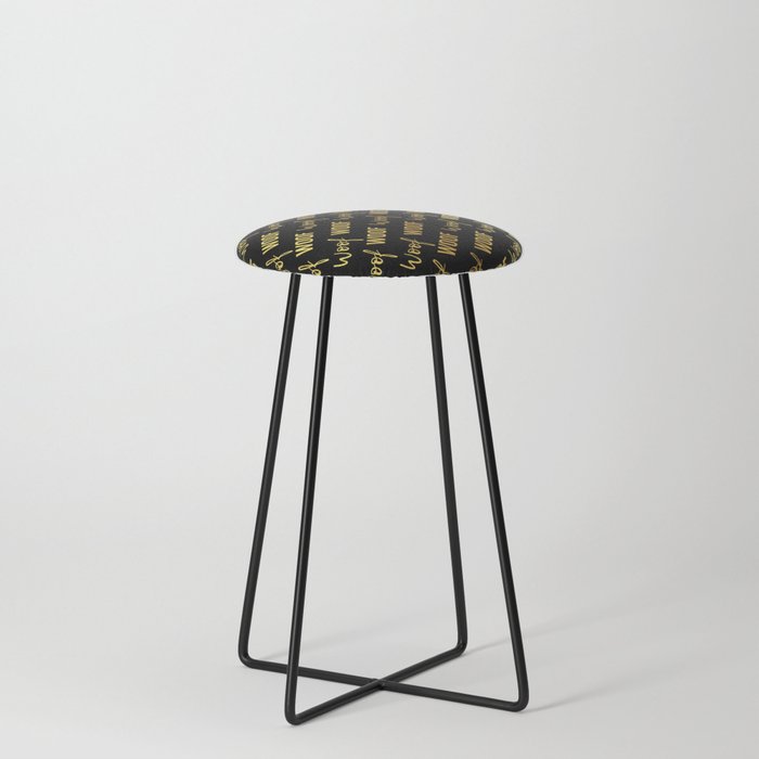 Dog Woof Quotes Black Yellow Gold Counter Stool