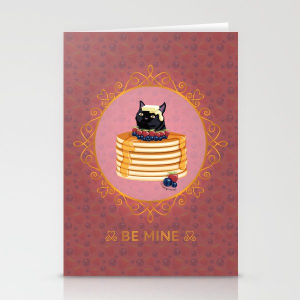 Black Cat Strawberry Blueberry Pancake Valentines Stationery Cards