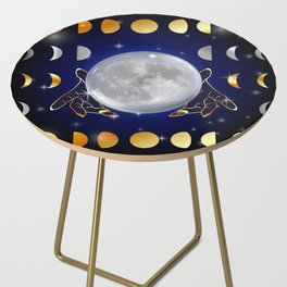 Moon phases magic womans hands on third eye reading crystal ball Side Table
