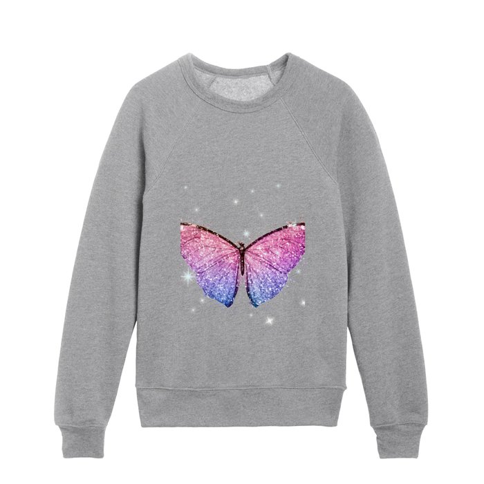 Pink And Blue Glitter Butterfly,Sparkle,Shiny,Luxury,Glam,Girly,Shine,Elegant, Kids Crewneck