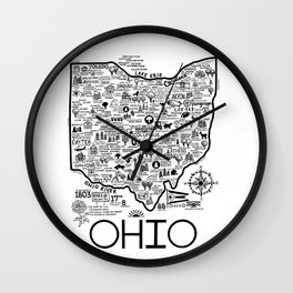 Ohio Map Wall Clock | Dayton, Columbus, Pop Art, Ohio, Digital, Drawing, Ohioan, Toledo, Cincinnati, Cleveland 