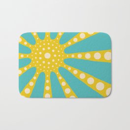 Abstract sunburst in mustard yellow, turquoise, off-white Badematte