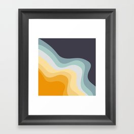Blue and yellow retro style waves Framed Art Print