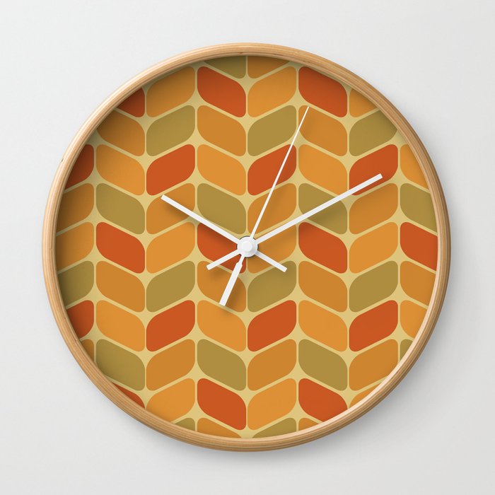 Vintage Diagonal Rectangles Ochre Wall Clock