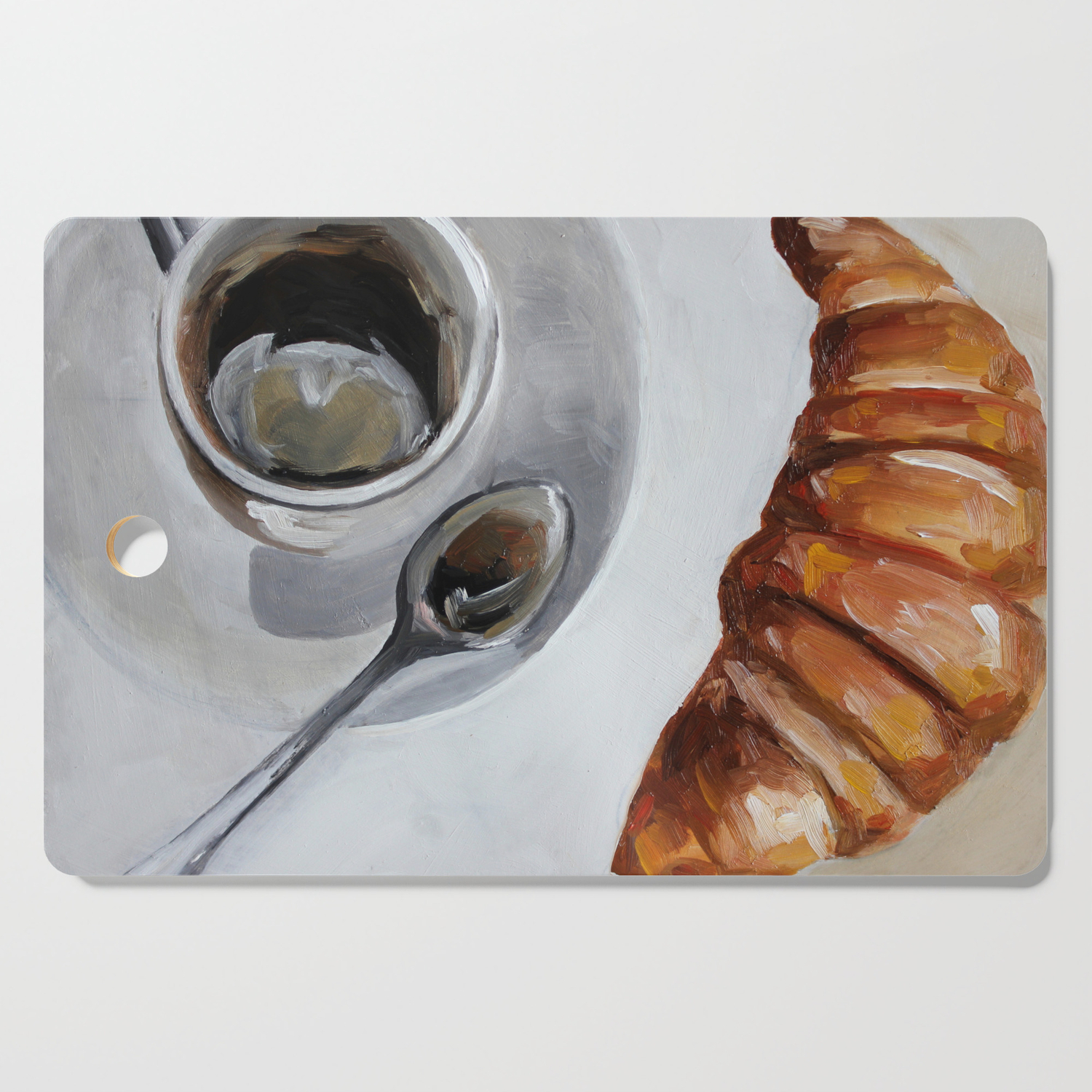 French Breakfast Coffee And Croissant Original Oil Painting Daily Art Cutting Board By Teslimovka Society6