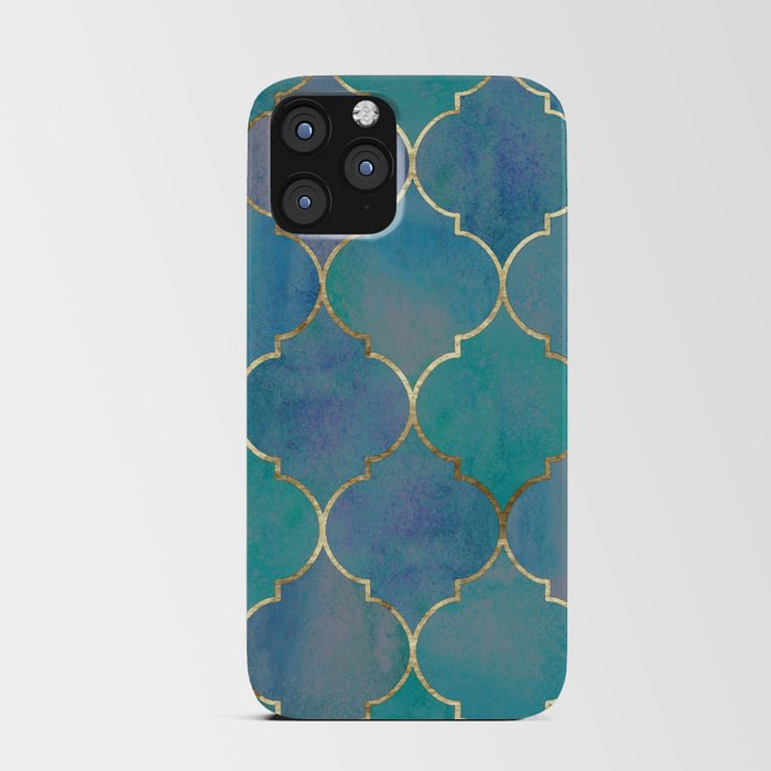 Teal Purple Gold Quatrefoil Moroccan Pattern iPhone Card Case
