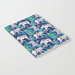 Elephants and Parrots in Indigo Blue Notebook