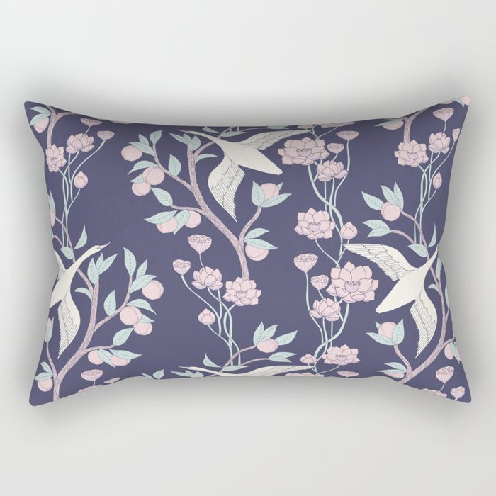 Into My Arms Swan Chinoiserie Rectangular Pillow