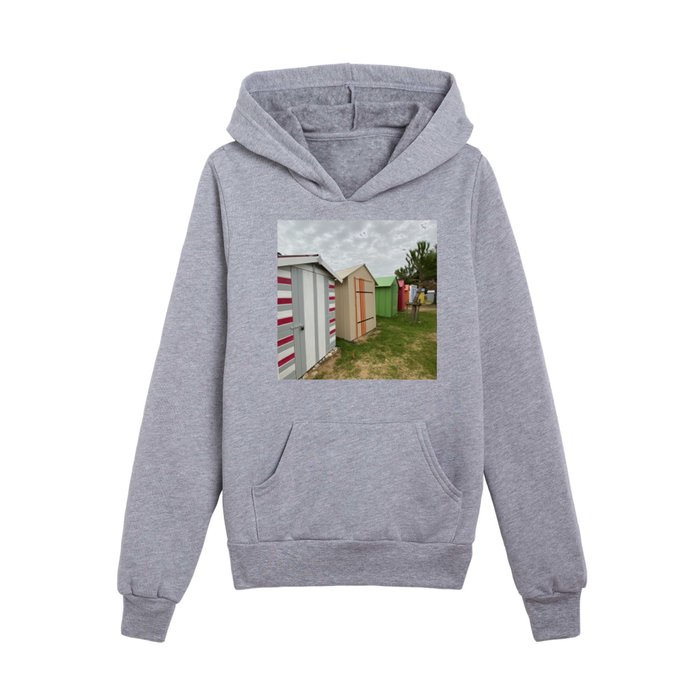 beach huts in line Kids Pullover Hoodie