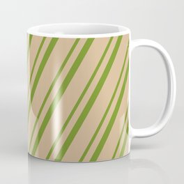 [ Thumbnail: Green & Tan Colored Lined/Striped Pattern Coffee Mug ]