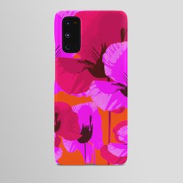 Pink And Red Poppies On A Orange Background - Summer Juicy Color Palette Retro Mood #decor #society6 Android Case