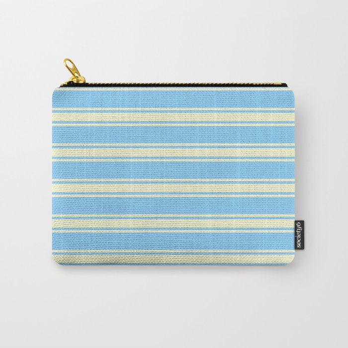 Light Sky Blue and Light Yellow Colored Stripes Pattern Carry-All Pouch