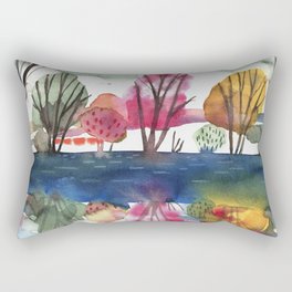 River Landscape Watercolor Painting Rectangular Pillow