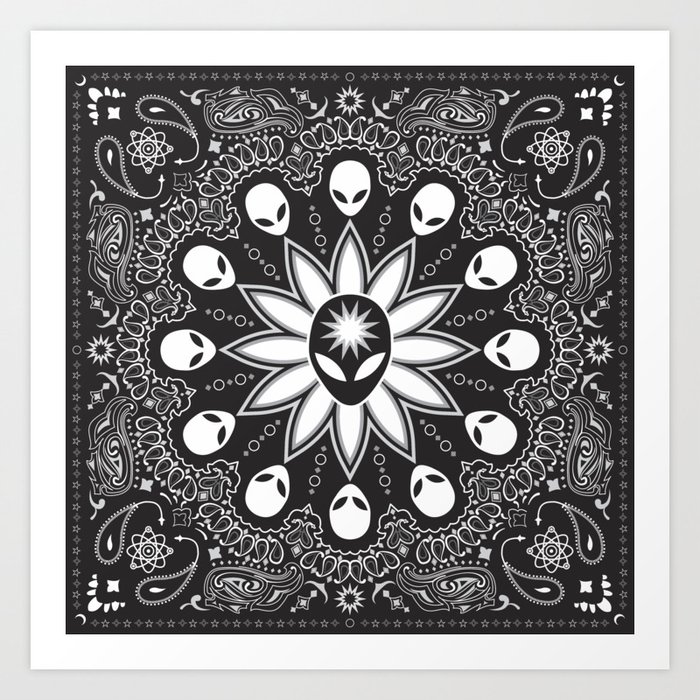 Alien Paisley Black Art Print