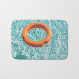 Swimming Pool III Bath Mat | Digital, Turquoise, Curated, Life Saver, Ring, Retro, Water, Minimal, Bathroom Art, Cassia Beck 
