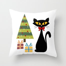 Mid Century Christmas cat Throw Pillow