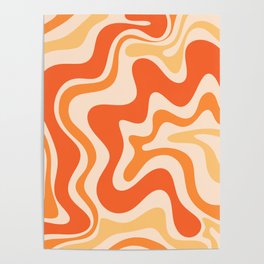 Tangerine Liquid Swirl Retro Abstract Pattern Poster