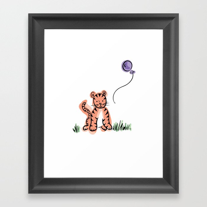 Baby Tiger with Purple Balloon Framed Art Print