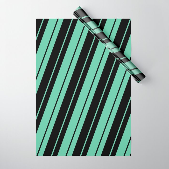 Aquamarine & Black Colored Lines Pattern Wrapping Paper