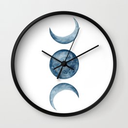 Blue Moon Phases Watercolor Wall Clock