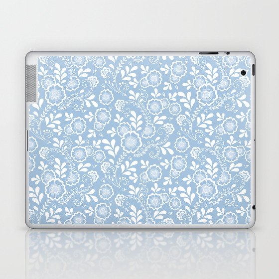 Pale Blue And White Eastern Floral Pattern Laptop & iPad Skin