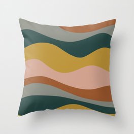 Retro Waves Minimalist Pattern 2 in Rust, Blush Pink, Gray, Navy Blue, and Mustard Gold Throw Pillow