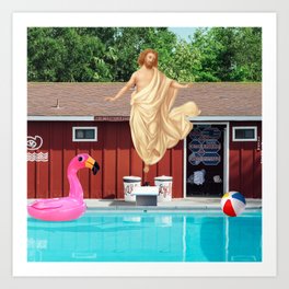 Jesus at pool party Art Print