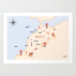 Illustrated map of Morocco Art Print