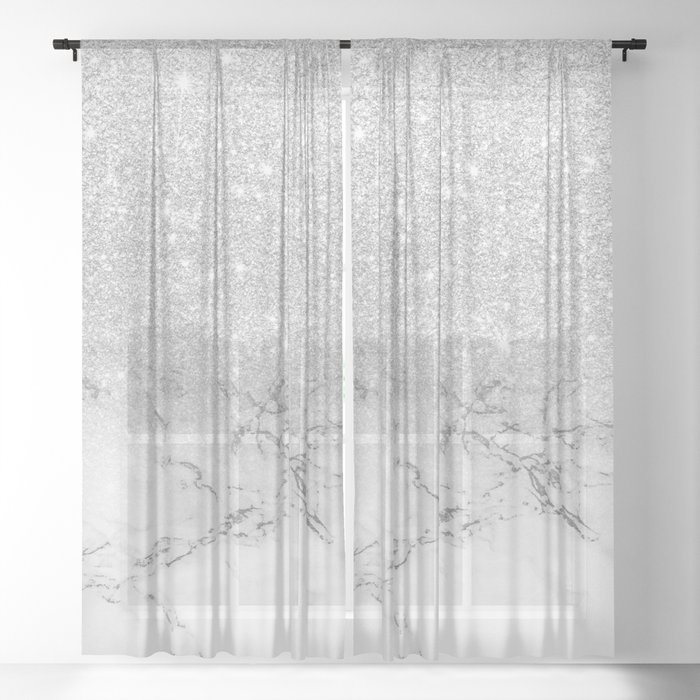 Modern Faux Grey Silver Glitter Ombre White Marble Sheer Curtain By Girly Trend By Audrey Chenal Society6