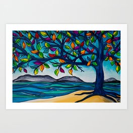 Colorful Rainbow Tree of Life by the Ocean Watercolor Painting Art Print