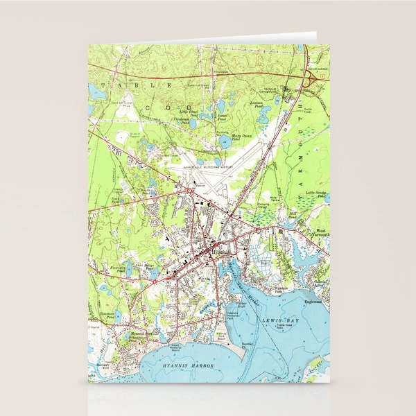 Vintage Map of Hyannis Massachusetts (1961) Stationery Cards by