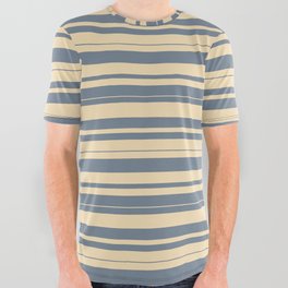 [ Thumbnail: Tan and Slate Gray Colored Stripes Pattern All Over Graphic Tee ]