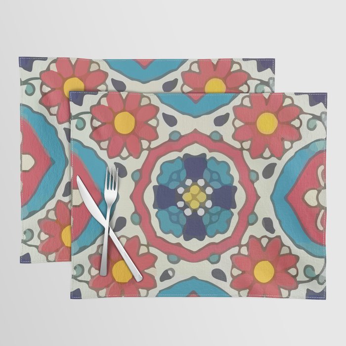 Mexican flower classic style talavera tile baldosa Placemat