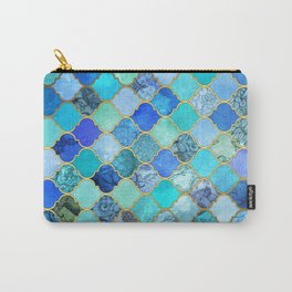 Cobalt Blue, Aqua & Gold Decorative Moroccan Tile Pattern Carry-All Pouch